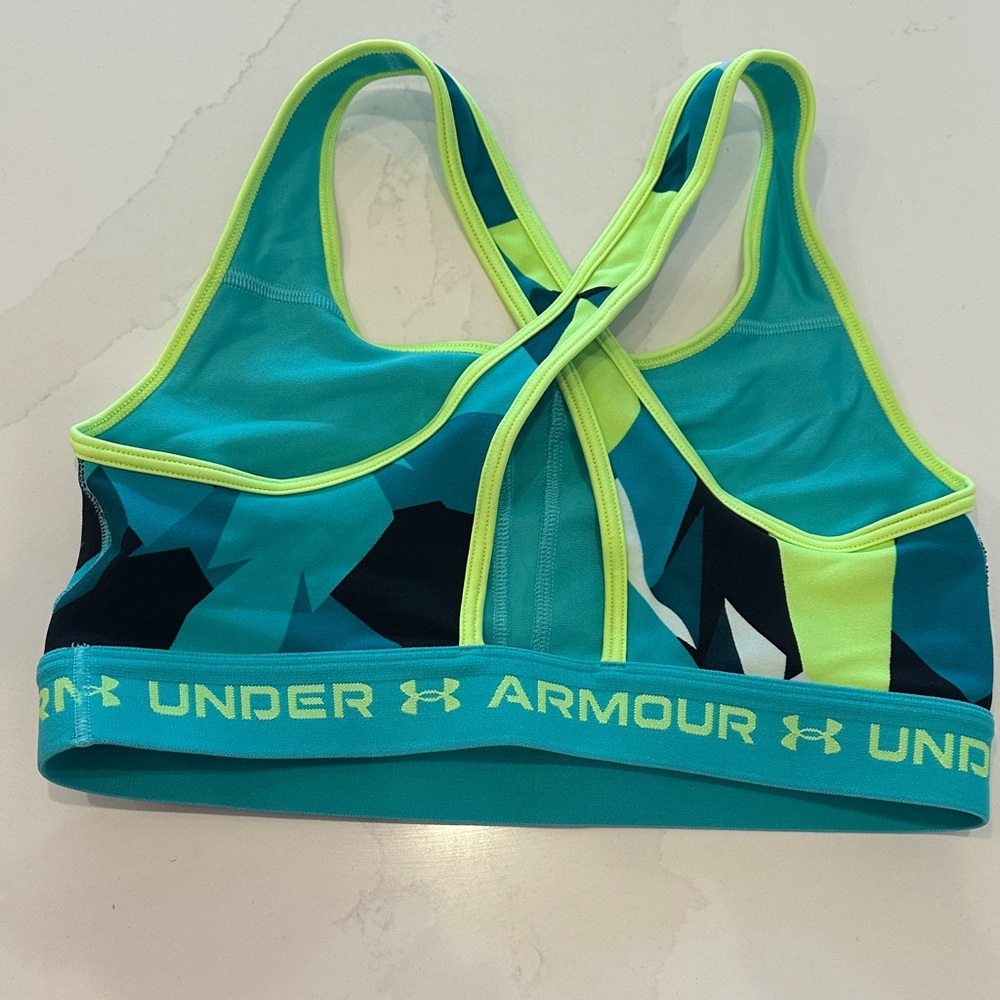 Under Armour Teal & Lime Abstract Sports Bra | M | Athletic Activewear - Picture 4 of 6